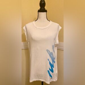 NIKE White Tank Top with Blue Script; size XL (16-18); Excellent condition.